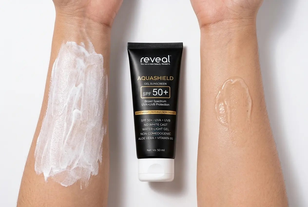 Reveal AquaShield SPF 50+ — Best Sunscreen for Oily Skin in Pakistan best sunscreen for oily skin in pakistan reveal aquashield spf50 gel no white cast