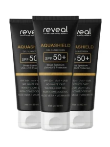 Reveal AquaShield SPF 50+ Gel Sunscreen 3 Pack, no white cast sunscreen for all skin types Pakistan