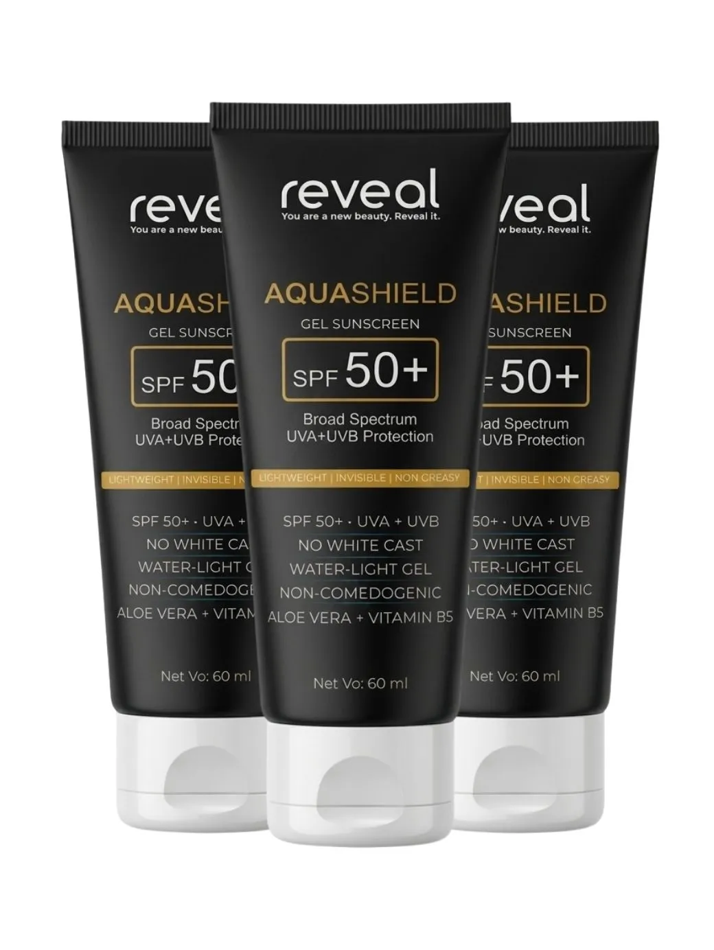 Reveal AquaShield SPF 50+ Gel Sunscreen 3 Pack, no white cast sunscreen for all skin types Pakistan