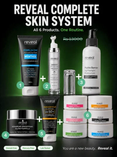 Reveal complete skincare system pakistan, 6 product skincare bundle, steroid-free, mercury-free, lab-tested, Pakistan