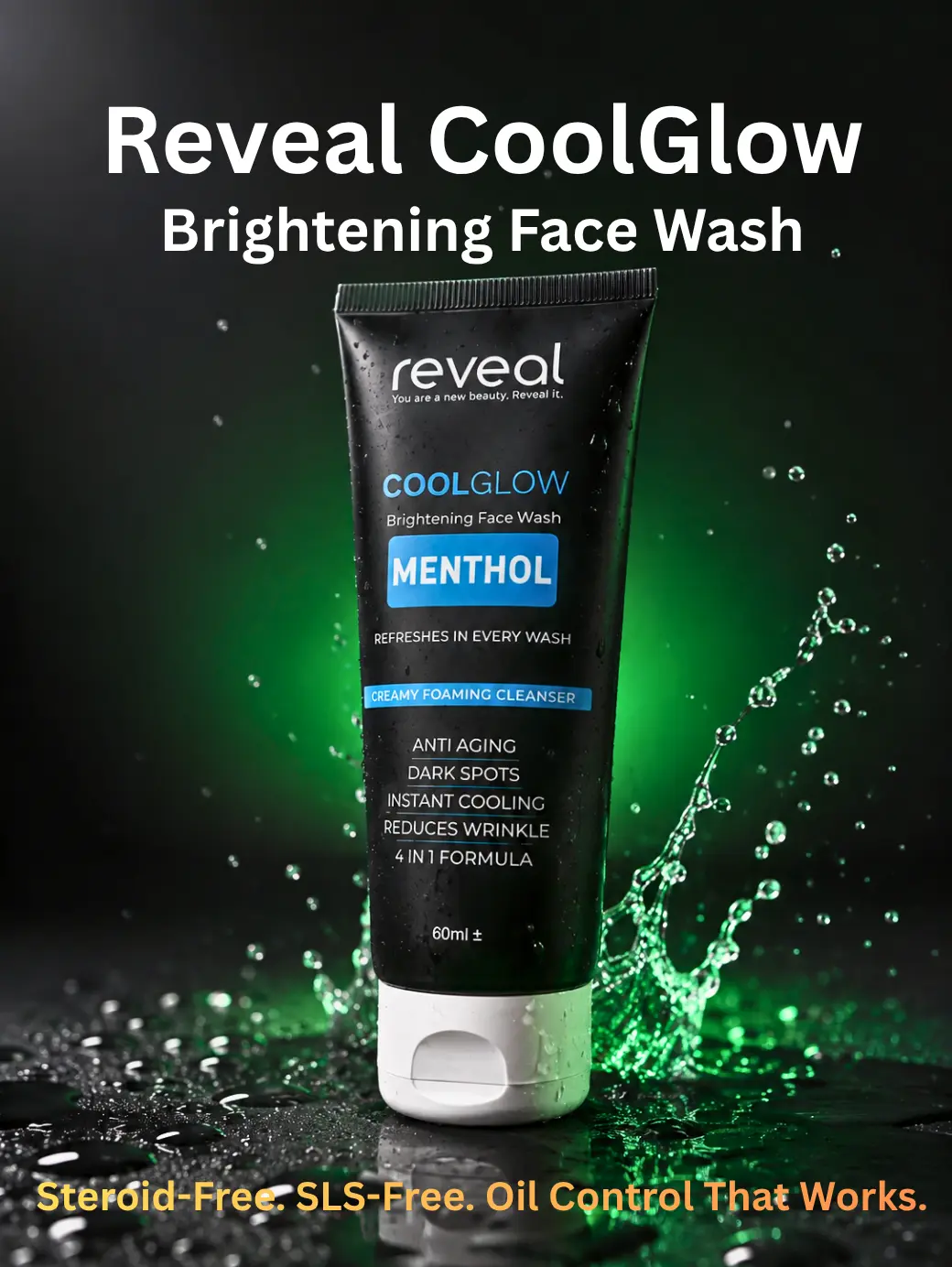 Reveal CoolGlow brightening face wash tube for oily skin, steroid-free formula, Pakistan