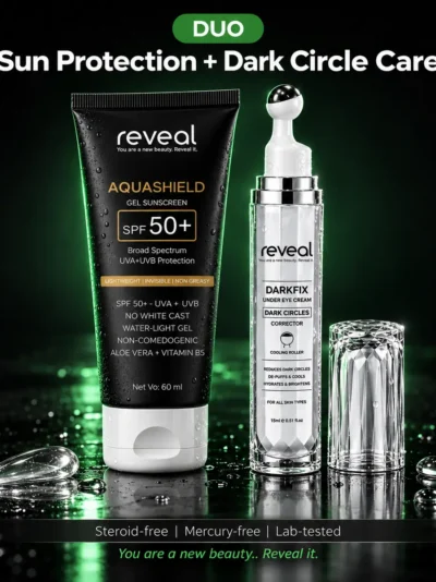 Reveal Bright Eyes Duo with DarkFix cooling roller eye cream and AquaShield SPF 50+ gel sunscreen